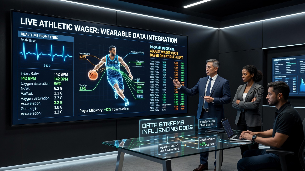Close-up of wearable sensor data displayed on a mobile betting app during a live game