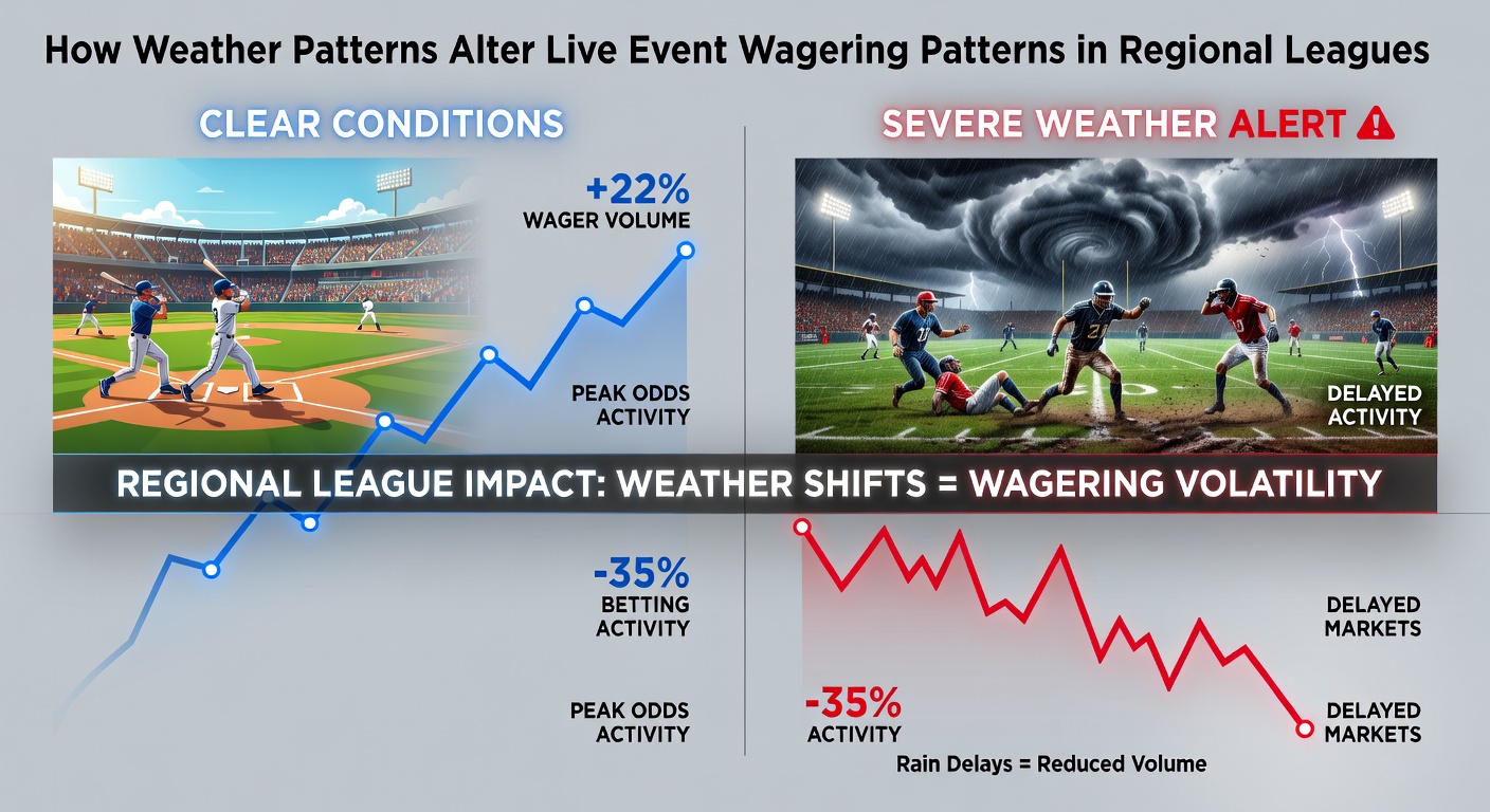Weather conditions affecting a regional soccer match with bettors checking live odds on mobile devices