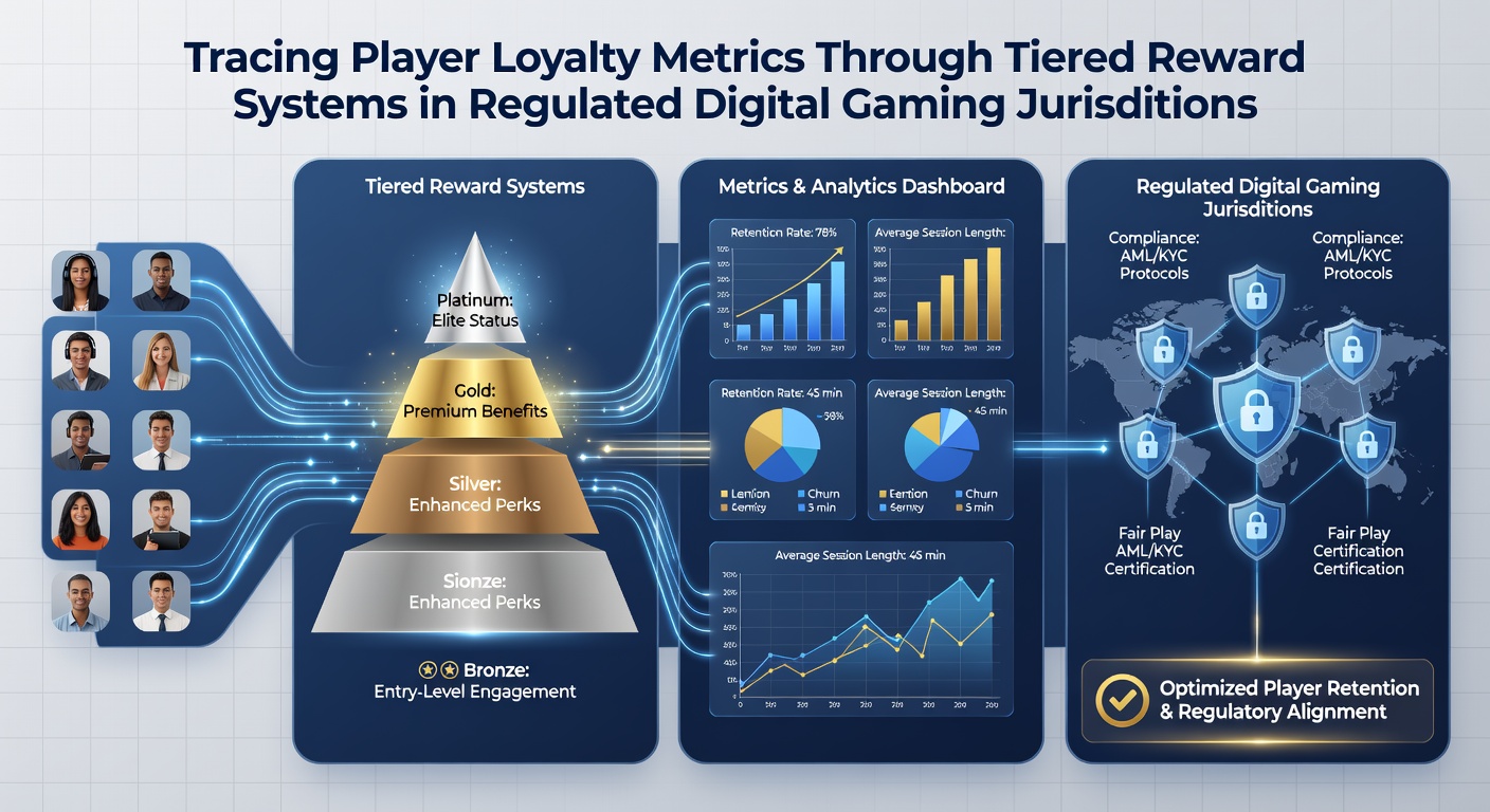 Data visualization of player retention rates and revenue metrics segmented by loyalty tiers in regulated gaming markets